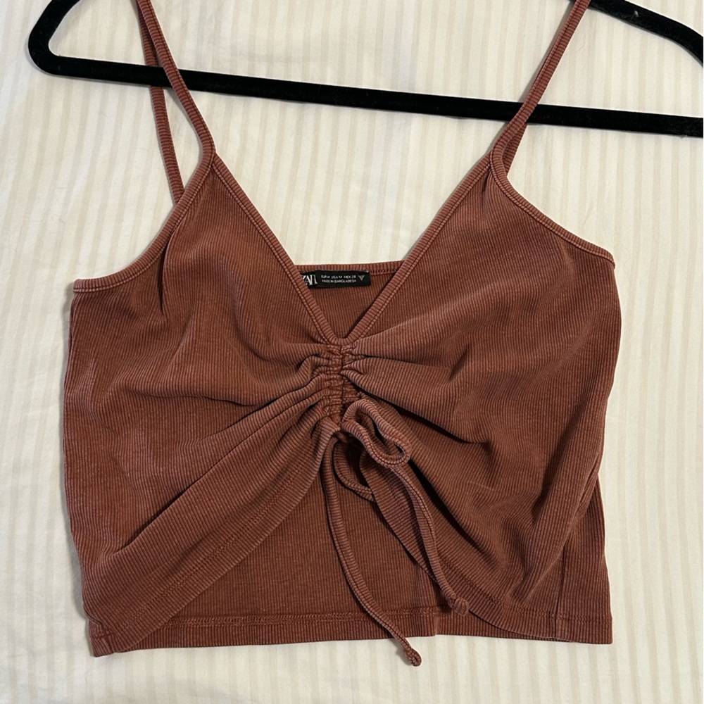 Zara rust colored ruched crop top